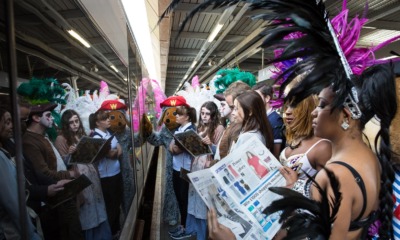 A strange gathering of passengers catch the train from London Bridge