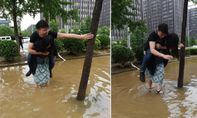 Chinese Girlfriend carries Boyfriend over Flood Waters to Save his Leather Shoes - World Of Buzz 6