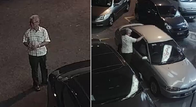 CCTV Footage Catches Elderly Uncle Robbing Car In Kuchai Lama, Makes Off With Laptop Bag Amidst Pedestrians - World Of Buzz