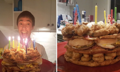 When Cake Isn't Good Enough: Australian Guy Creates 54,000 Calorie Fast-Food Birthday Cake Of Nuggets, Pizza And Cheesburgers - World Of Buzz