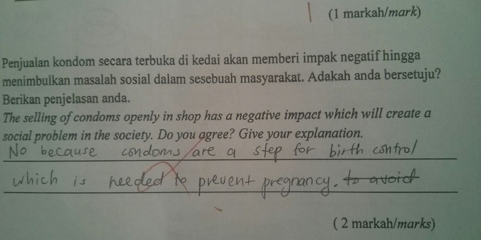 "The Condom Question" In A Form 3 Test Enrages Netizens And Parents! - World Of Buzz