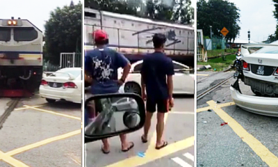 Malaysian Driver Illegally Parks Car Next To Train Tracks, Whole Bumper Gets Torn Off - World Of Buzz 3