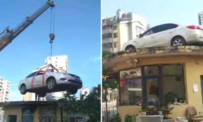 Stubborn Woman's Car Blocking the Entrance, Crane Hired to Lift and Leave it On Roof - World Of Buzz