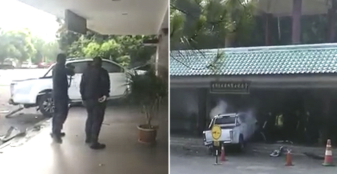 Man Shockingly Rams His White Pickup Truck into Lim Goh Tong Memorial Hall in Viral Video - WORLD OF BUZZ