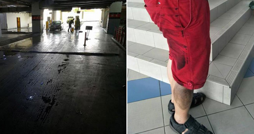 Motorists Skid Across Shopping Mall Car Park Stained With Grease in Johor Bahru - WORLD OF BUZZ