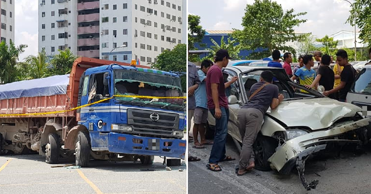 Errant Lorry Driver Refuses to Stop for Police, Plows Through 15 Cars in USJ - WORLD OF BUZZ 1