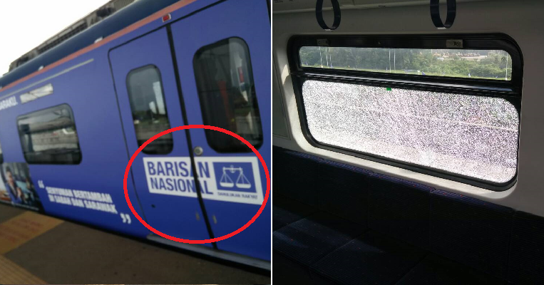 KTM Train Plastered with BN Stickers Allegedly Vandalised by Angry M'sians - WORLD OF BUZZ