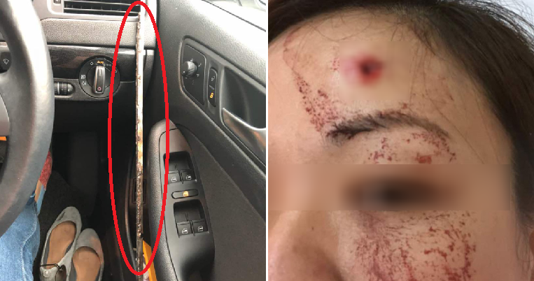 M'sian Lady Gets Injured by 3-Foot Long Iron Rod which Pierced Her Car on NKVE - WORLD OF BUZZ 2