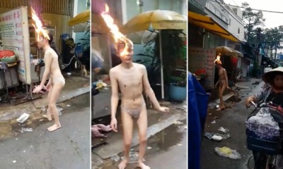 Crazy Video Shows Man So Overdosed on Drugs, He Didn't Realise Head's on FIRE - WORLD OF BUZZ