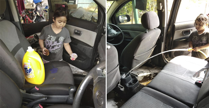M'sian Daughter Literally Wash Up the Car After Mother Asked Her to Clean Up - WORLD OF BUZZ