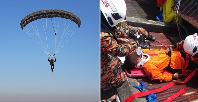 Policeman Faints Mid-Air During Parachute Training in Taiping, Falls on House Roof - WORLD OF BUZZ 1