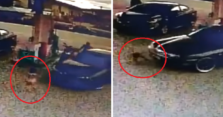 Watch: Heart-Stopping Moment Car Rams and Drags 2yo Girl at Klang Petrol Station - WORLD OF BUZZ 3