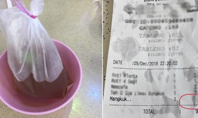 Woman Requests Bowl To Put Her Ikat Tepi Drink, Gets Charged RM0.30 at Rawang Restaurant - WORLD OF BUZZ