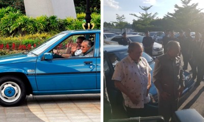 Johor Sultan Spotted Driving Tun M to Senai Airport in First Gen Proton Saga - WORLD OF BUZZ