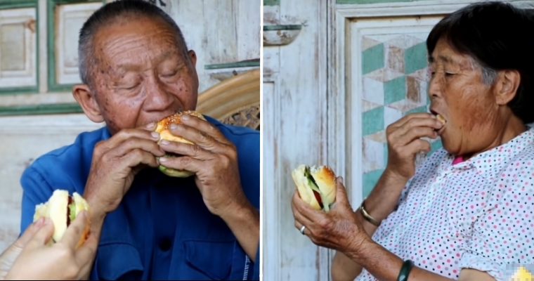 Kampung Grandparents Who've Only Seen Burgers on TV Happily Eat The Ones Granddaughter Made - WORLD OF BUZZ