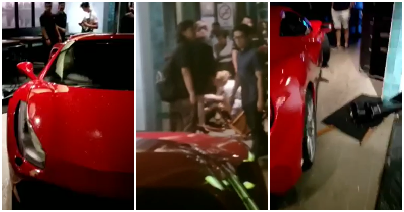 A Red Ferrari Crashed into a Restaurant Bar in Jalan Batai, Bukit Damansara - WORLD OF BUZZ
