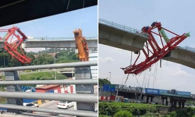 Scary Photos Of MRT Segment Lifter Toppling Near Jalan Kuala Selangor Cause Concern Among M'sians - WORLD OF BUZZ