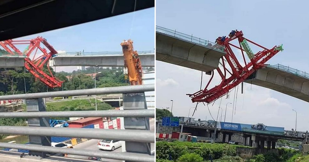 Scary Photos Of MRT Segment Lifter Toppling Near Jalan Kuala Selangor Cause Concern Among M'sians - WORLD OF BUZZ