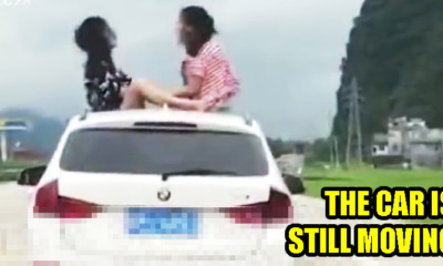 2 girls playing rock paper scissors on top of moving car - WORLD OF BUZZ 3