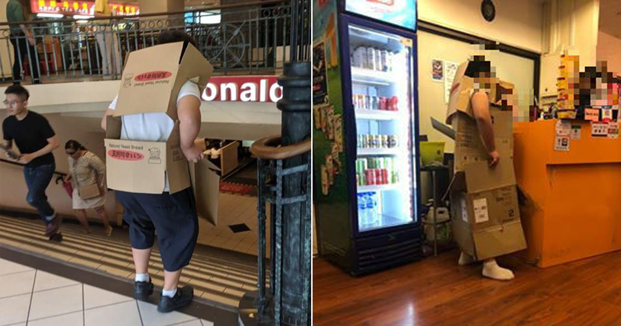 Boy Uses Cardboard Boxes to Cover School Uniform So That He Can Enter Cyber Cafe - WORLD OF BUZZ