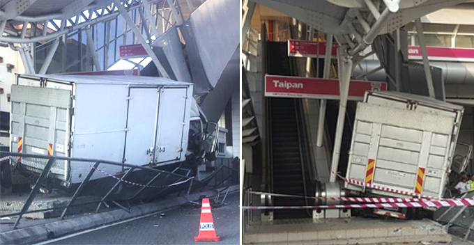 Escalator Damaged After Lorry Shockingly Rams Into It at Taipan LRT Station - WORLD OF BUZZ