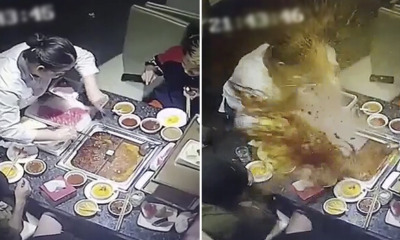 Lighter Suddenly Explodes In Waitress's Face at Haidilao After Customers Dropped It In The Soup - WORLD OF BUZZ