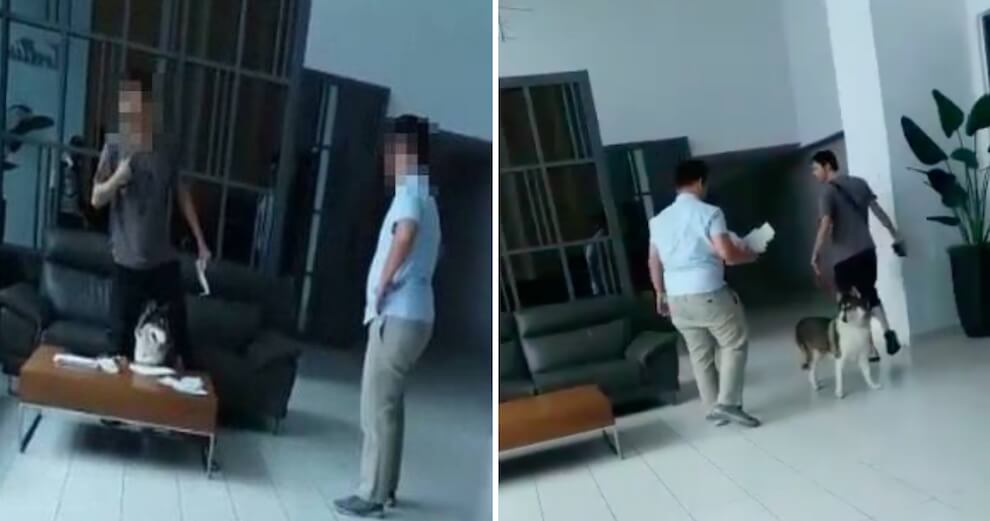 Man Brings His Dog to Apartment Lobby in Sungai Besi, Becomes Furious When Security Guard Confronts Him - WORLD OF BUZZ 1