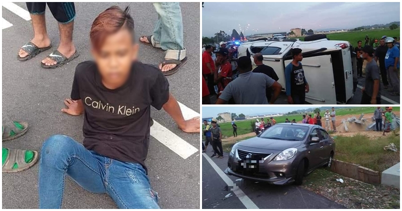 Mat Rempit 'Wheelies' His Way To An Accident, Becomes The Cause Of Traffic Collision In Kedah - WORLD OF BUZZ