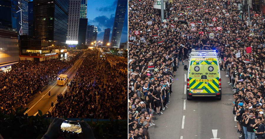 Watch: 1.44 Million Hong Kong Protesters Make Way for Approaching Ambulance Like Parting the Red Sea - WORLD OF BUZZ