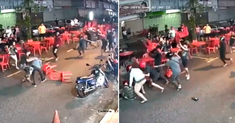 Chairs & Table Fly As Kepong Gangsters Suddenly Attack Group in Mamak, Turns Into Street Fight - WORLD OF BUZZ 5