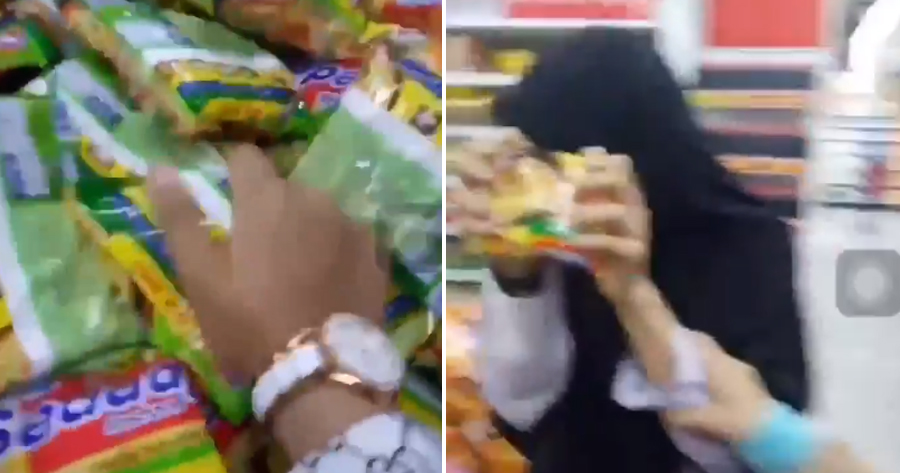 Watch: 3 Secondary School Girls Crush & Punch Mi Sedaap and Indomie Packets in Supermarket - WORLD OF BUZZ