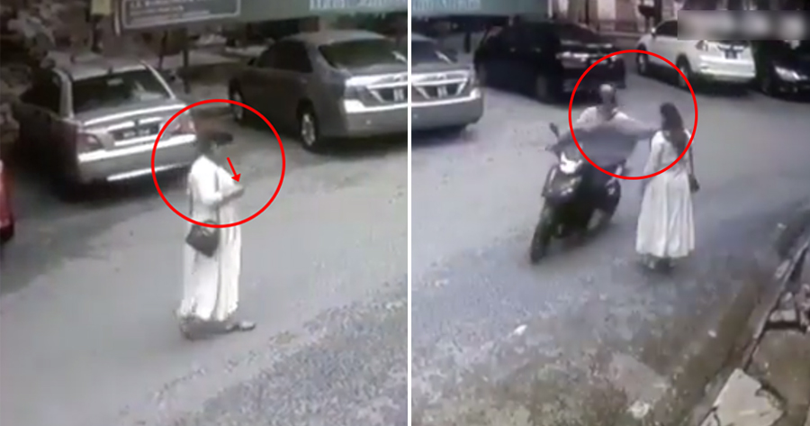 [VIDEO] M'sian Woman Mindlessly Crossed Road While Looking at Phone, Snatch - WORLD OF BUZZ