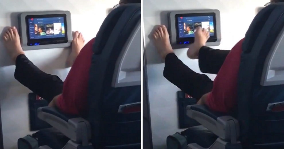 Video Of Passenger Using His Feet to Browse In-Flight Entertainment Grosses Netizens Out - WORLD OF BUZZ