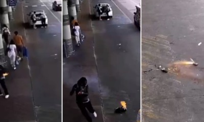 WATCH: CCTV Footage Shows Woman's Backpack Bursts into Flames Because Of Power Bank - WORLD OF BUZZ 1