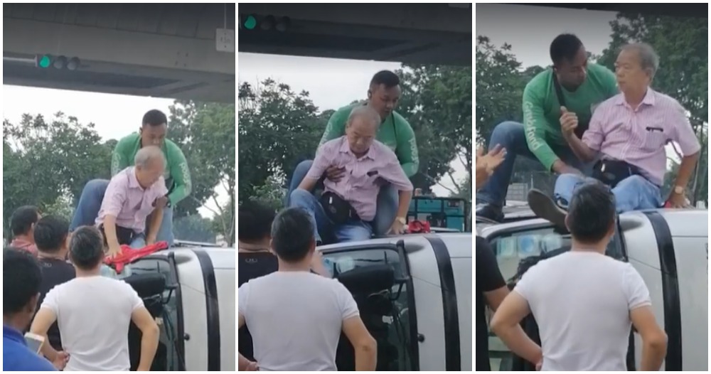 Heroic Grab Food Rider Breaks Window & Rescues 70yo Uncle Trapped In A Toppled Van - WORLD OF BUZZ 6