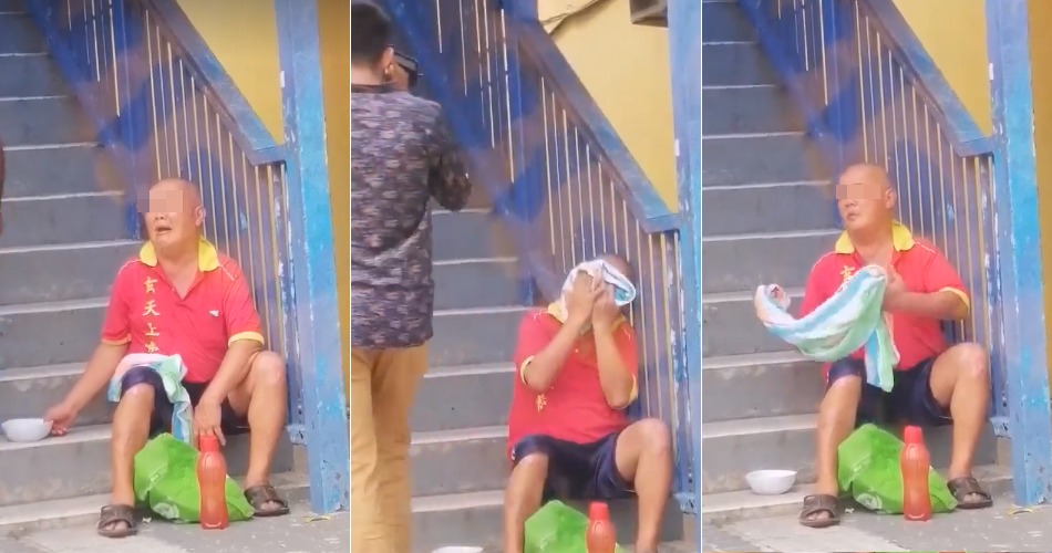 [Watch] M'sian Beggar Seen Fake Crying As He Asks Passerby For Money - WORLD OF BUZZ