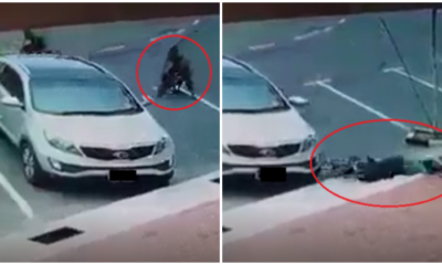 Basikal Lajak Rider Could Not Make Sharp Turn, Slams Into Parked Car & Hits Head On - WORLD OF BUZZ