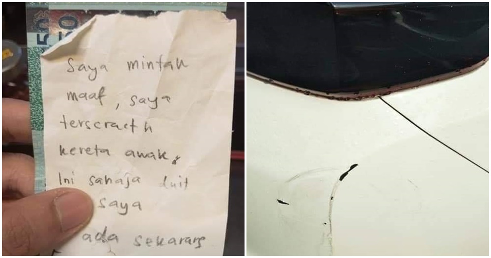 Honest M'sian Citizen Leaves RM100 & Apology Note On Car Owner's Windshield For Accidentally Scratching His Vehicle - WORLD OF BUZZ