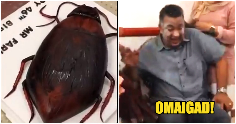 Video: Father Had A Mini Heart Attack When Surprised With A Realistic Cockroach Cake For Birthday - WORLD OF BUZZ