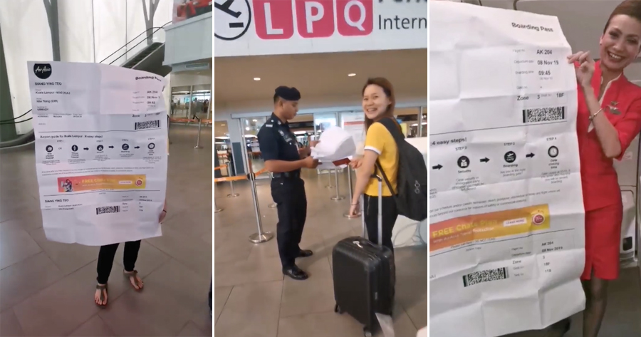 M'sian Girl Gets Hilariously Pranked by Friends Who Printed a Humongous Boarding Pass For Her - WORLD OF BUZZ