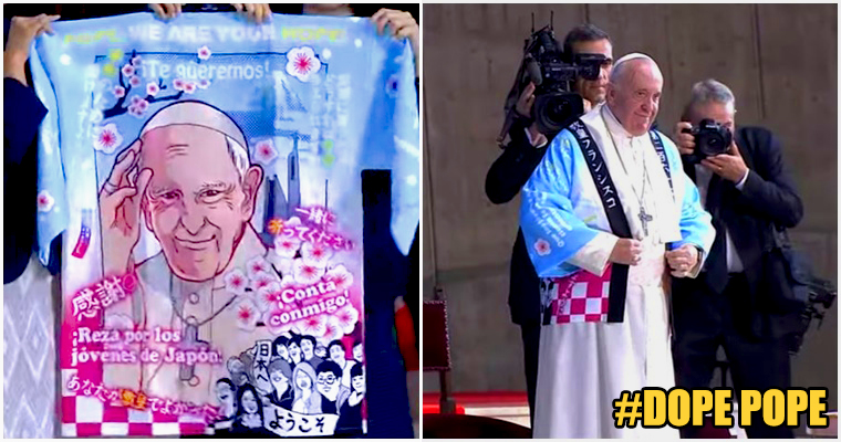 Pope Wears Cool Traditional Japanese Coat With An Anime Illustration Of Himself To Invoke Unity With Japan - WORLD OF BUZZ
