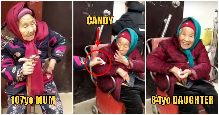 Watch: Tender Moment When 84yo Woman Beams After Receiving Candy From Her 107yo Mum - WORLD OF BUZZ