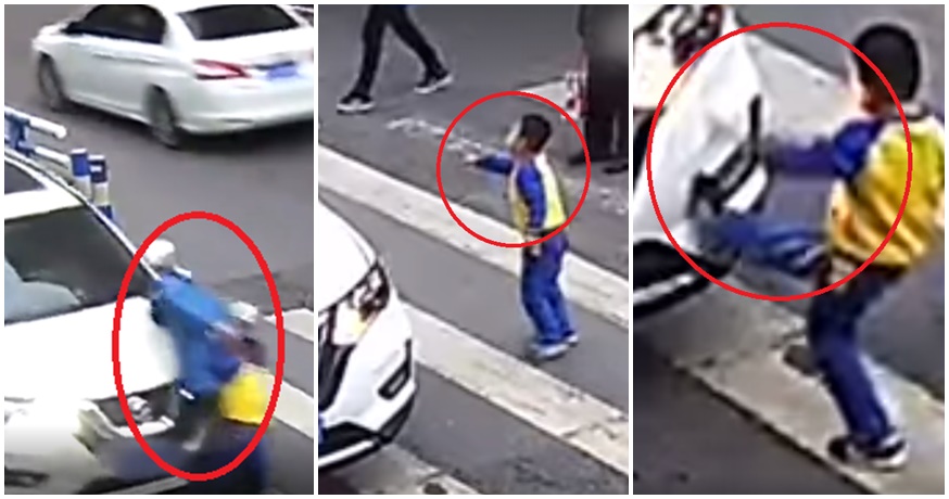 Brave Boy Scolds Driver & Kicks His Car After He Sent His Mother Flying Down The Street - WORLD OF BUZZ