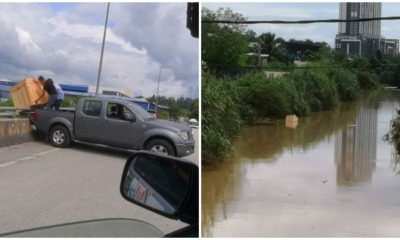 Man Conveniently Dumps A Huge Box Into Sungai Langat, Oblivious To The Negative Impact It May Cause! - WORLD OF BUZZ 1