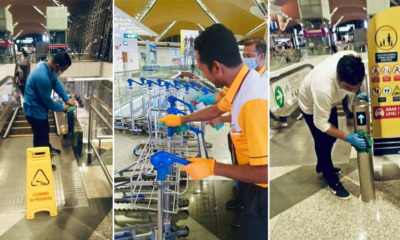Real-Life Heroes: M'sian Cleaners Work Tirelessly to Wipe Surfaces at Airports to Keep Viruses at Bay - WORLD OF BUZZ