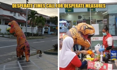 MCO: M'sians Get Creative & Put On A Dino Suit Out To Curb The Spread Of Covid-19 - WORLD OF BUZZ