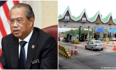 Malaysian prime minister muhyiddin yassin and malaysian highway toll plaza