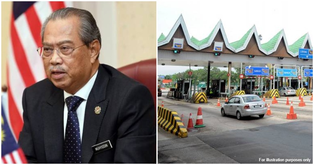 Malaysian prime minister muhyiddin yassin and malaysian highway toll plaza