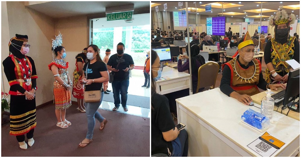 PPV UNIMAS staff welcoming people while dressed in their traditional clothes collage