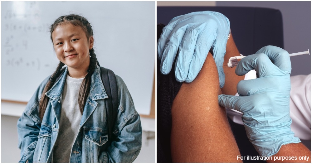 asian teen with school bag and person getting vaccinated 1